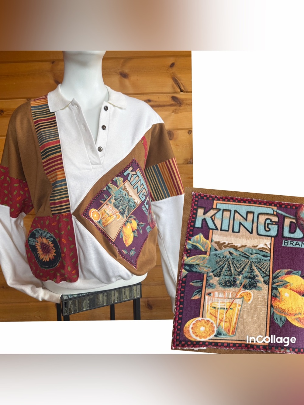 Vintage long sleeve patch work polo medium KING D men’s women’s 90s 80s preppy